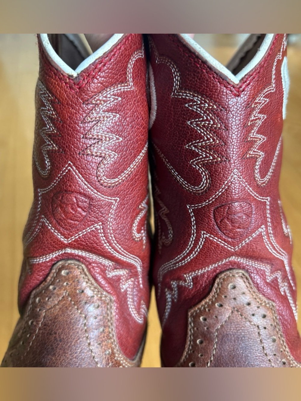 Ariat Heritage Roughstock Leather Boots Kids Sz 13 Western Tan Cherry Square Toe - Picture 7 of 11